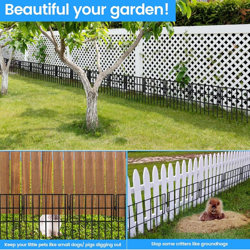 Getlay 22 Pack Animal Barrier Fences, 1.5" Gap No Digging Garden Fence Panels, Metals Black Deterrent Fence for Dogs Rabbits, Decorative Fence for Outdoor Landscape Patio Total 22 ft(L)×16 in(H) - Image 5